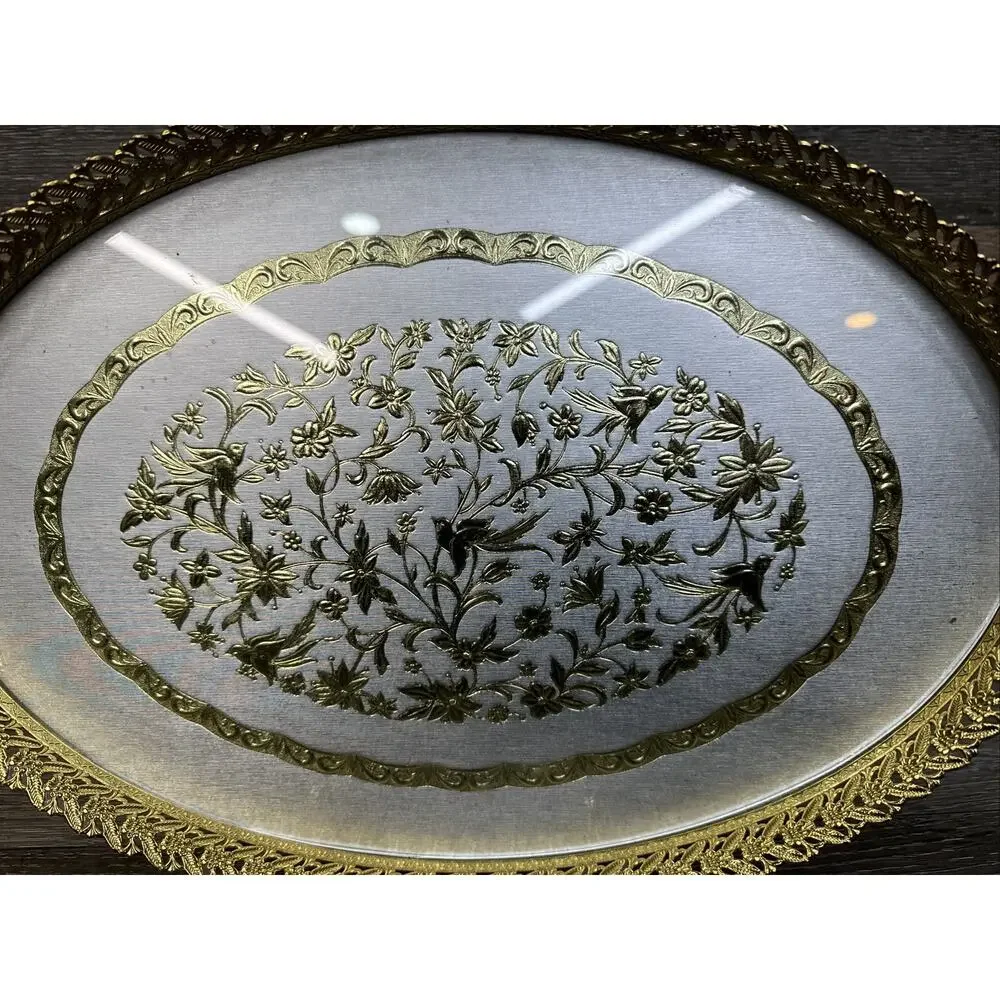 Vintage Vanity Tray Gold Filigree Ornate Hollywood Regency 16x11”